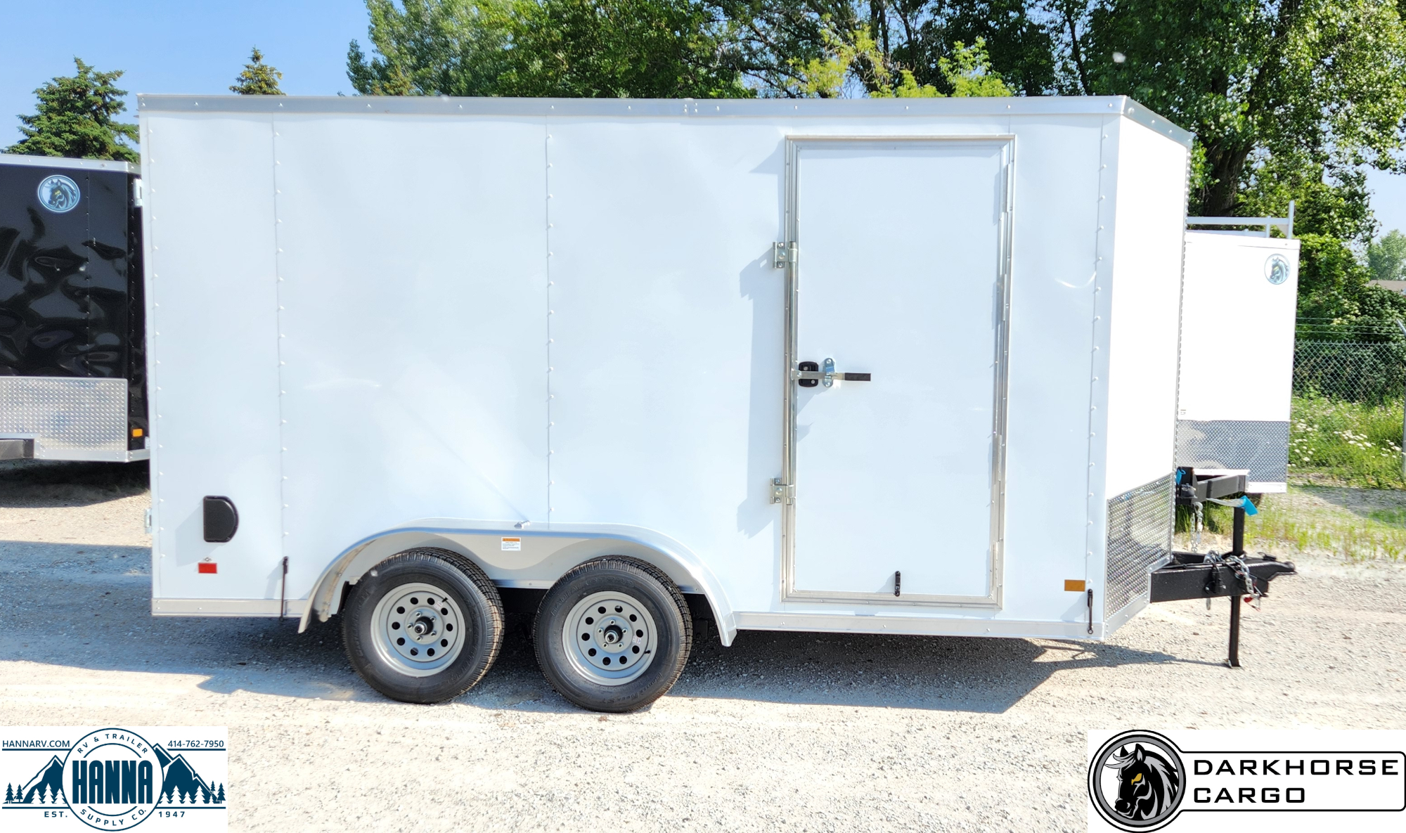 2023 DarkHorse 7X14 Wedge Nose Tandem Axle Steel Cargo Trailer with Double Rear Doors, 12" Extra Height - 2500 Series - White
